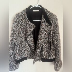 Pharaoh Cropped Bouclé Tweed Jacket Black Gray Zip Front